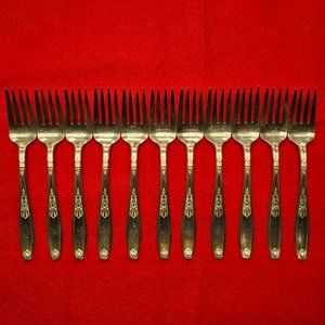 1847 Rogers Bros Silver-Plate Silverware - Lot of 11 Salad Forks w/Silvercloth